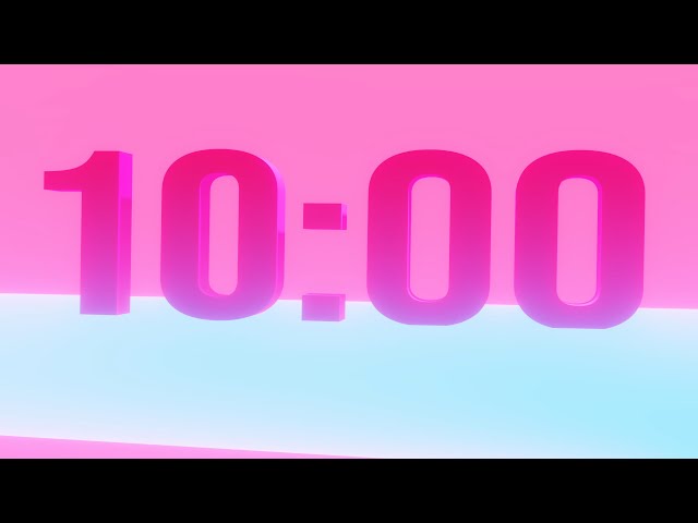 10 Minute Timer – Bright Neon Fun Countdown Clock with music – Pink Neon colorful.