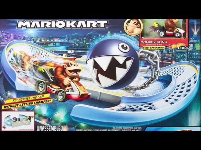 Hot Wheels Chain Chomp MARIO KART Track Set Play through and Review Nintendo with Donkey Kong DK car